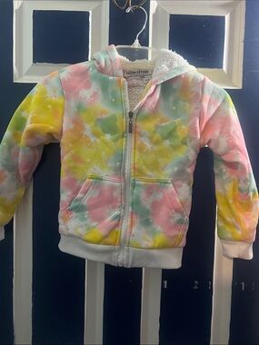 Girls' Sherpa-Lined Pastel Rainbow Unicorn Zip Hoodie